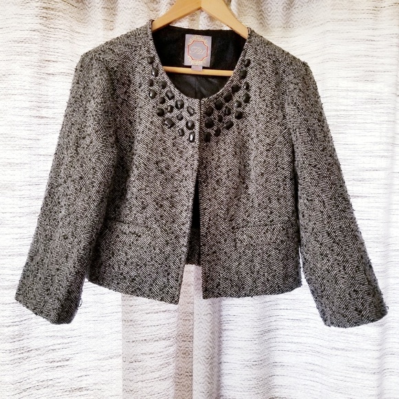Forever 21 Cropped Tweed Blazer Black White Large - Picture 1 of 8